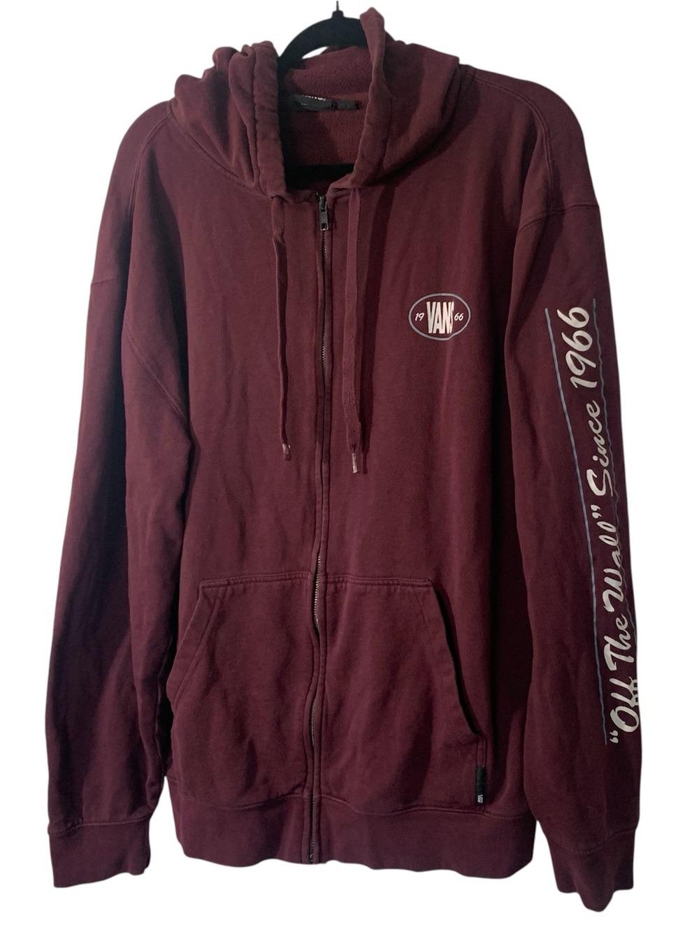Vans Burgundy Full Zip Hoodie Off the Wall 1966 Sleeve Logo Sweatshirt XL As Is